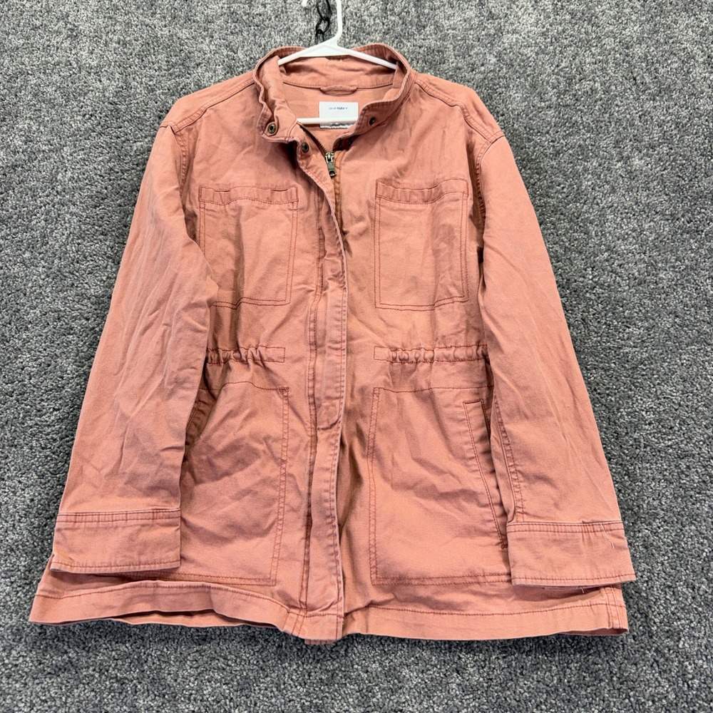 Old Navy Field Jacket Womens Large Pink Utility Canvas Drawstring Full Zip
